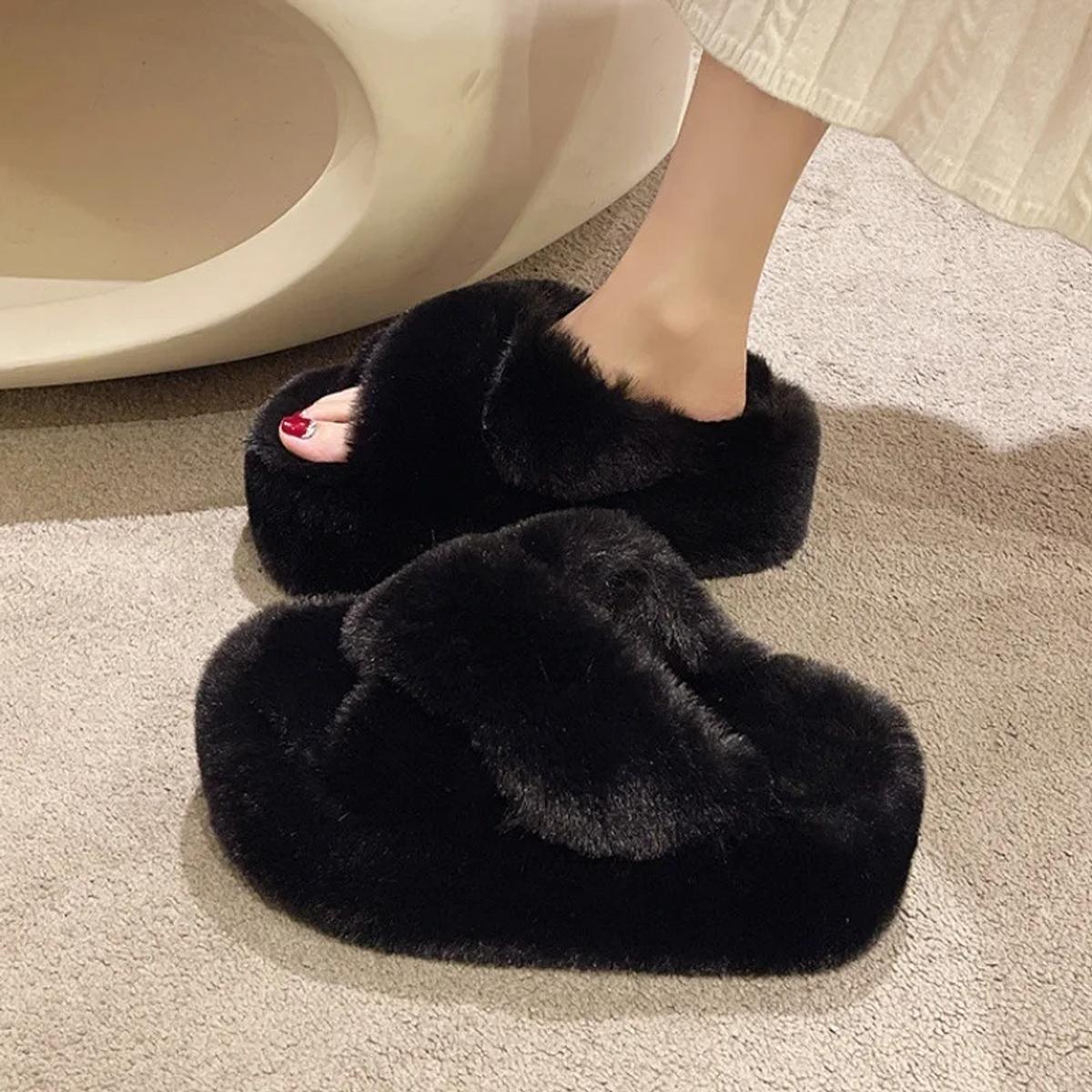 Custom Logo Plush Cross Home Slippers Bedroom Slippers With Fur For ...