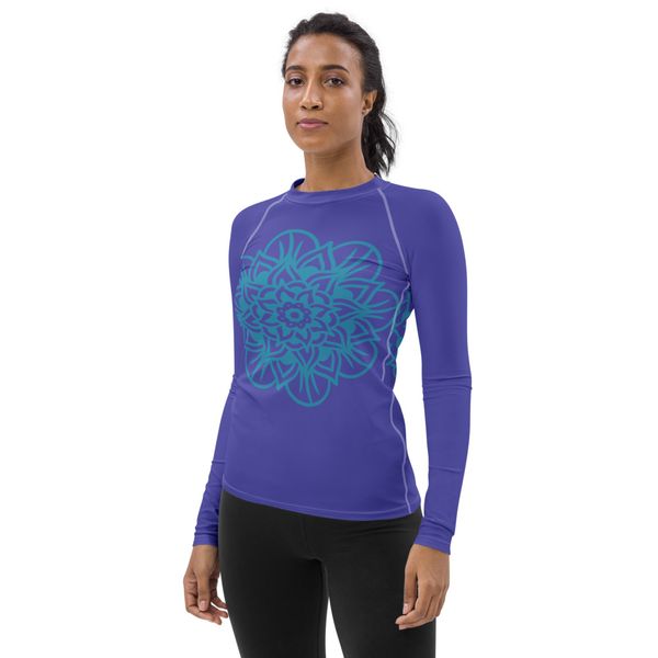 All-Over Print Women's Blue Flower Rash Guard