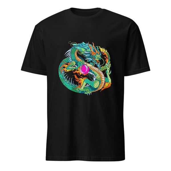 Vibrant Eastern Dragon Graphic Tee | Neon Mythical Streetwear